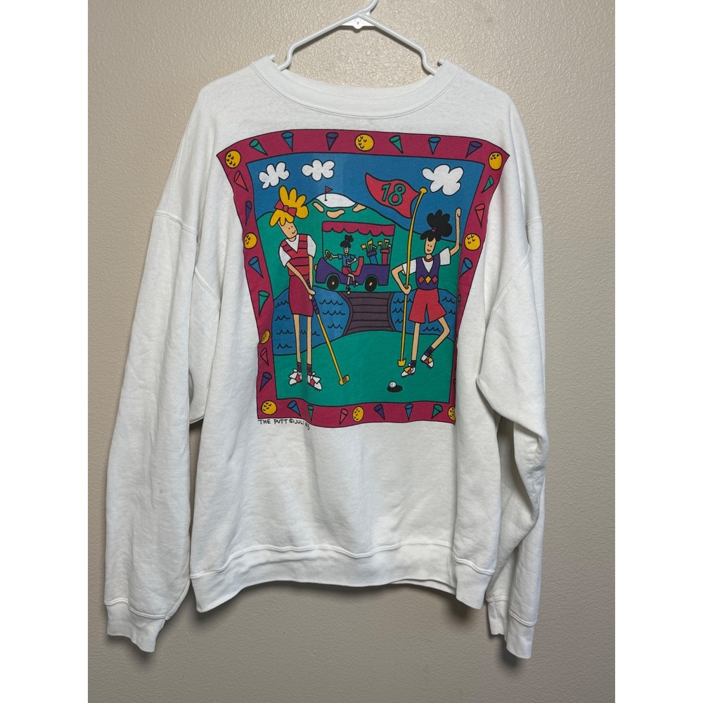 Vintage Juli Original Designs Golf Graphic Sweatshirt White XXL Women Retro 90s
